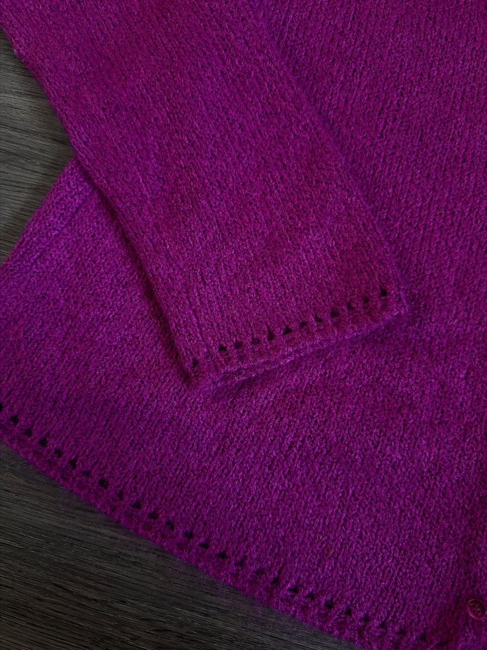Eileen Fisher silk mohair cardigan sweater size size L large magenta button - Picture 2 of 5